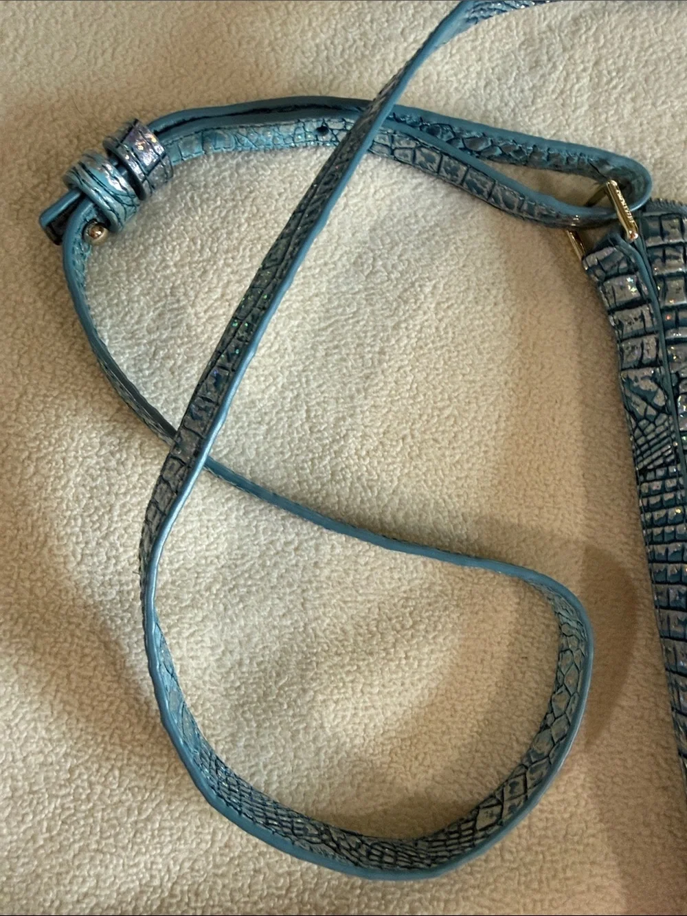 Brahmin Iridescent Croc-Embossed Crossbody - Light Blue Multi